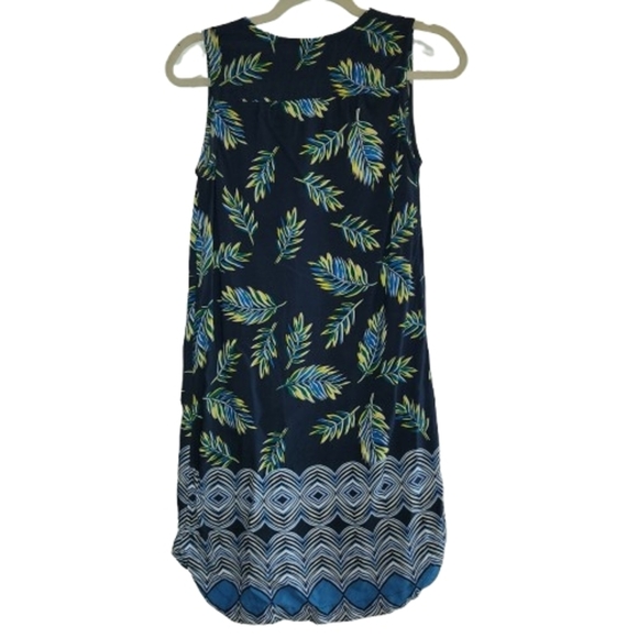 Beachlunchlounge Navy Sleeveless Dress Leaf Print Tassels Size XS Coastal Beachy - Picture 2 of 10